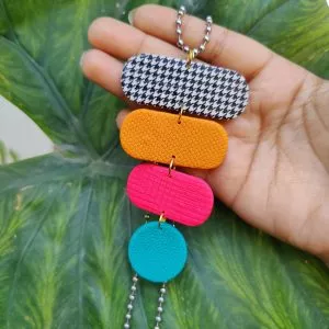 Multi-Colored Square Rounds 4-Tier Houndstooth Necklace