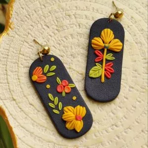 Embellished Modern Earrings in Black and Yellow