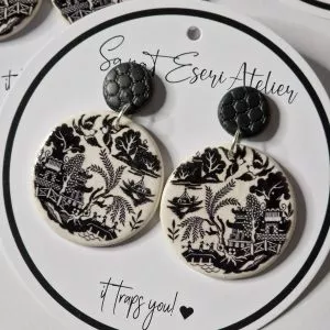 Black and White Round Signature Earring