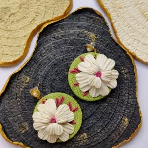 Round Floral Earrings in Pita Green Colors